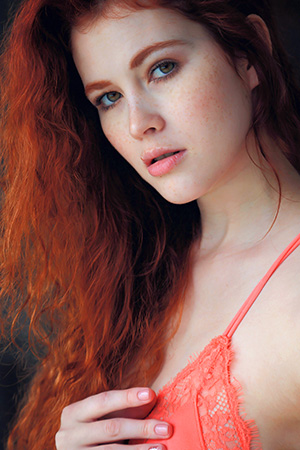 Freckled Redhead Beauty Adel In Orange Lingerie